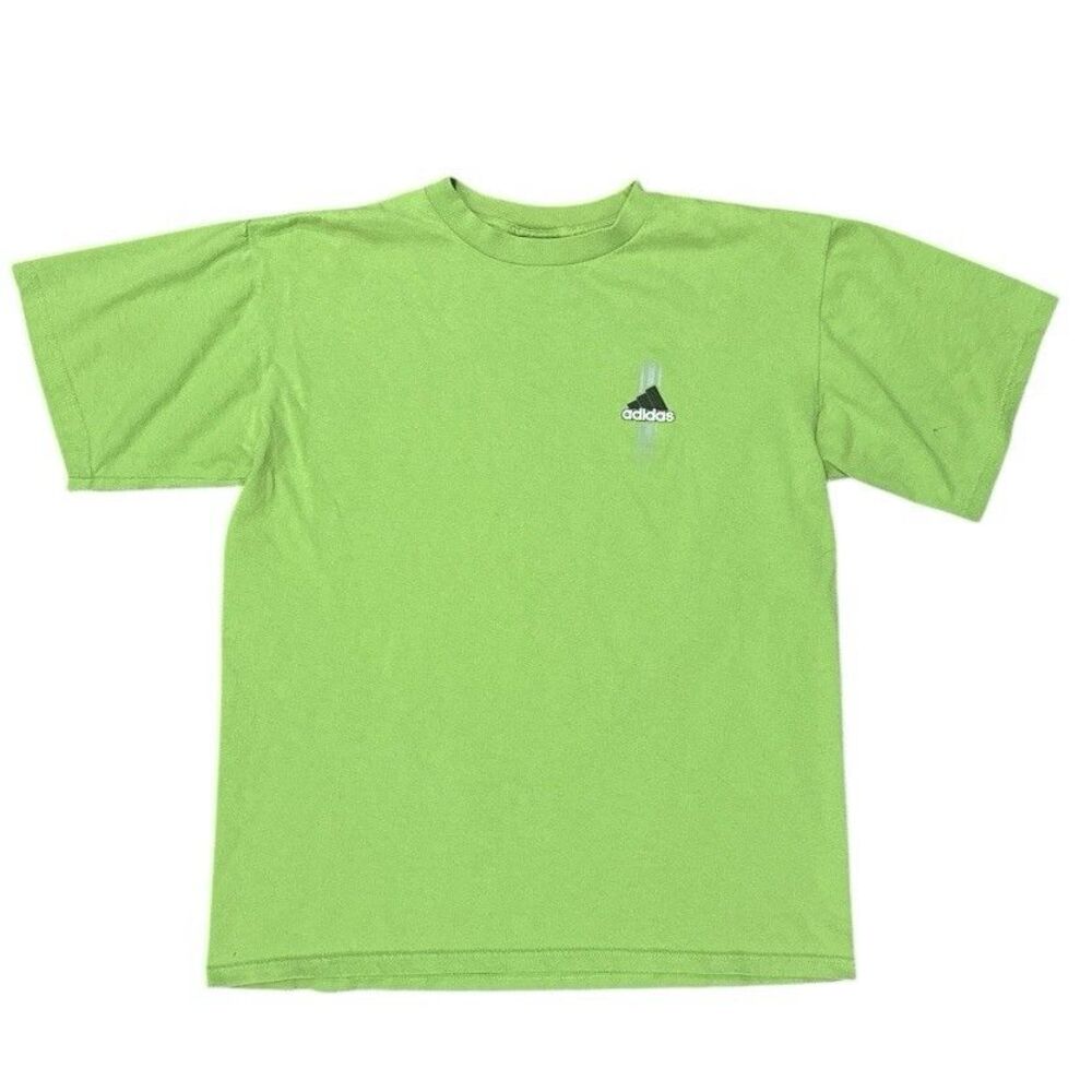 Vintage 90s Adidas T Shirt Trefoil Spellout Logo Green Made in USA Mens Medium
